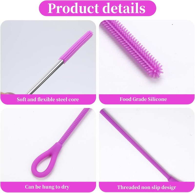 cdsnxore 2Pcs silicone straw cleaning brushes, extra long, used for Cleaning Glass Metal Smoothie Straws and StrawCups,Non-slip Handle Soft and Bendable, 6mm+9mm. (Purple) - Image 3